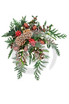 Christmas Decorative Display with Holly and Winter Flora