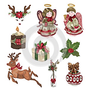 Christmas decorative elements set.