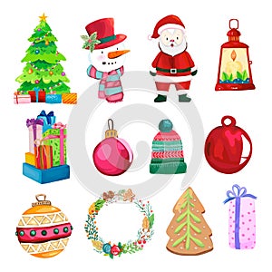 Christmas decorative elements set.