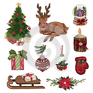 Christmas decorative elements set.