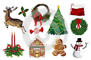 Christmas decorative elements set.