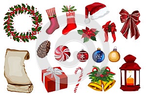 Christmas decorative elements set.