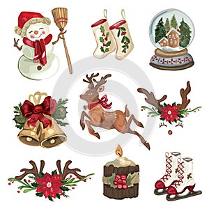 Christmas decorative elements set.