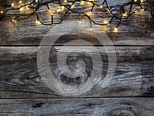 Christmas decorative garland on vintage wooden timbers for country background