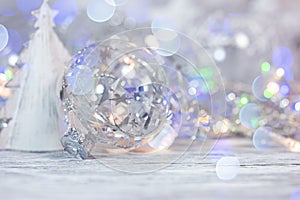 Christmas decorative glass ball. blurred winter holiday lights b