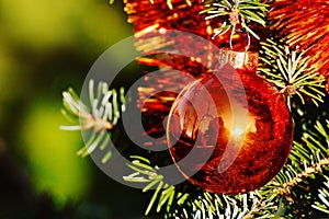 Christmas decorative red ball, background