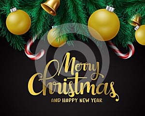 Christmas decors vector background template. Merry christmas greeting in black empty space. photo