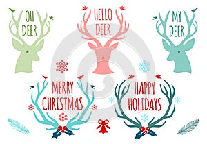 Christmas deer antlers, vector set