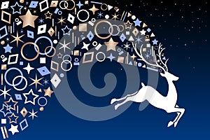 Christmas deer with copper ornaments on night sky