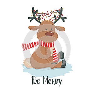 Christmas deer. Cute reindeer on a white background