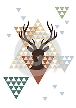 Christmas deer with geometric pattern, vector