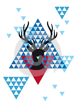 Christmas deer with geometric pattern, vector