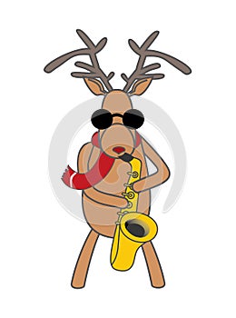 Christmas deer plays the saxophone