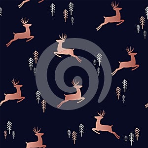 Christmas deer seamless pattern in copper color