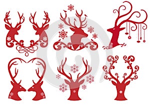 Christmas deer stag heads, vector