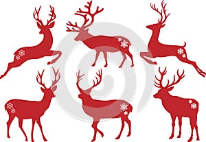 Christmas deer stags, vector set