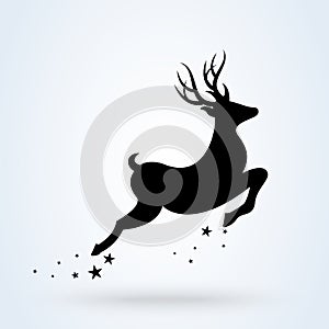 Christmas deer. Vector illustration black silhouette reindeer isolated on white background. Vector simple modern icon design