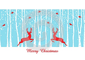 Christmas deers in birch tree forest, vector