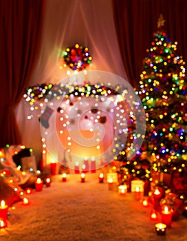 Christmas Defocused Room Lights, Blurred Holiday Night Home