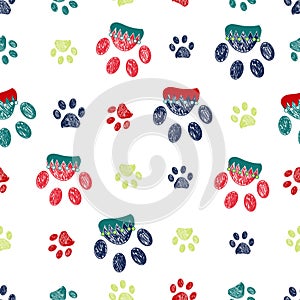 Christmas design decorative paw prints. Seamless fabric design