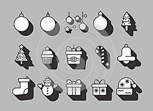 Christmas design elements lined symbols and objects icons set. Vector Illustration