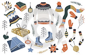 Christmas design elements. Scandinavian style. Christmas decoration. New year icon set. Vector illustration. This