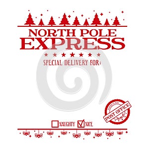 Christmas design for a personalized gift bag from Santa Claus. North pole express. Special delivery.