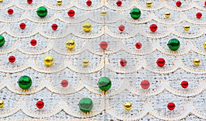 Christmas design, shiny, colorful balls on a white background. New Year, festive backdrop