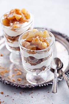 Christmas dessert with gingerbread cookies and pears