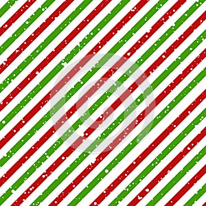 Christmas diagonal striped red and green lines on white background with snow texture, Vector photo