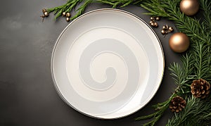 Christmas dinner place setting.Overhead view of a Festive holiday dining table