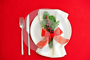 Christmas Dinner place setting in red