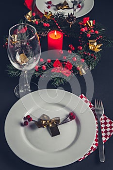 Christmas dinner place setting for two