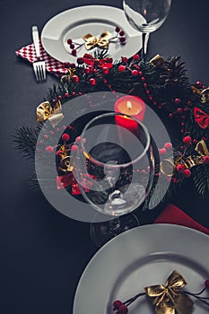 Christmas dinner place setting for two