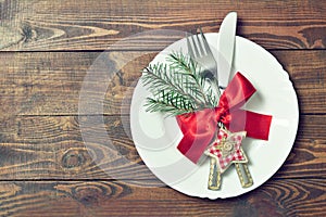 Christmas dinner plate and cutlery