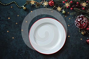Christmas dinner plate with festive decor