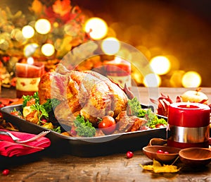 Christmas dinner. Roasted turkey. Winter holiday table