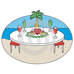 Christmas dinner romantic table setting on the beach.