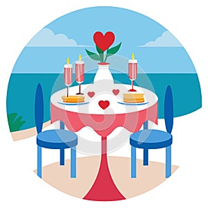 Christmas dinner romantic table setting on the beach.