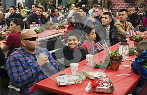 Christmas dinner for US Soldiers at Wounded Warrior Center, Camp Pendleton, North of San Diego, California, USA