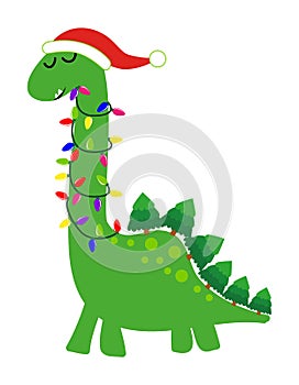 Christmas Dino - Cute brontosaurus to tangled in christmas lights