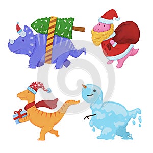 Christmas Dinosaur watercolor Set.illustration vector photo