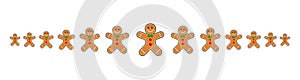Christmas divider with gingerbread man. Xmas border line, cartoon headline with smiling cookies. Page footer with christmas