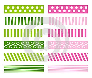 Christmas divider set. Collection of simple geometrical shapes border for xmas. Holiday header pattern with green and pink pastel