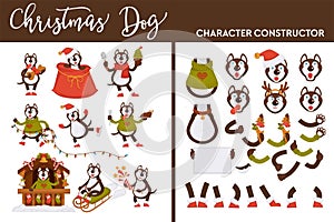 Christmas dog character constructor canine on winter holiday