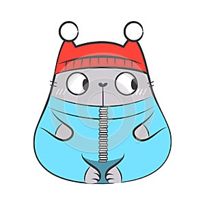 Christmas doodle fat cat. Vector illustration.