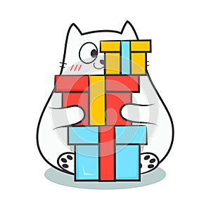 Christmas doodle fat cat. Vector illustration.