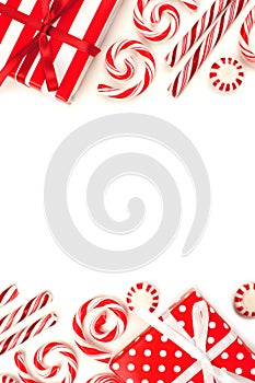 Christmas double border of red and white gifts and candies