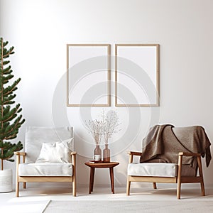 christmas double wooden frame mockup standing on nightstand vertical poster mockups