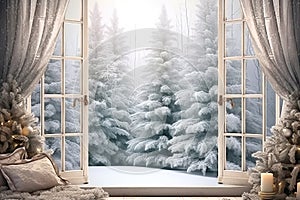 Christmas Dreamy rustic white wood window , tematic Christmas